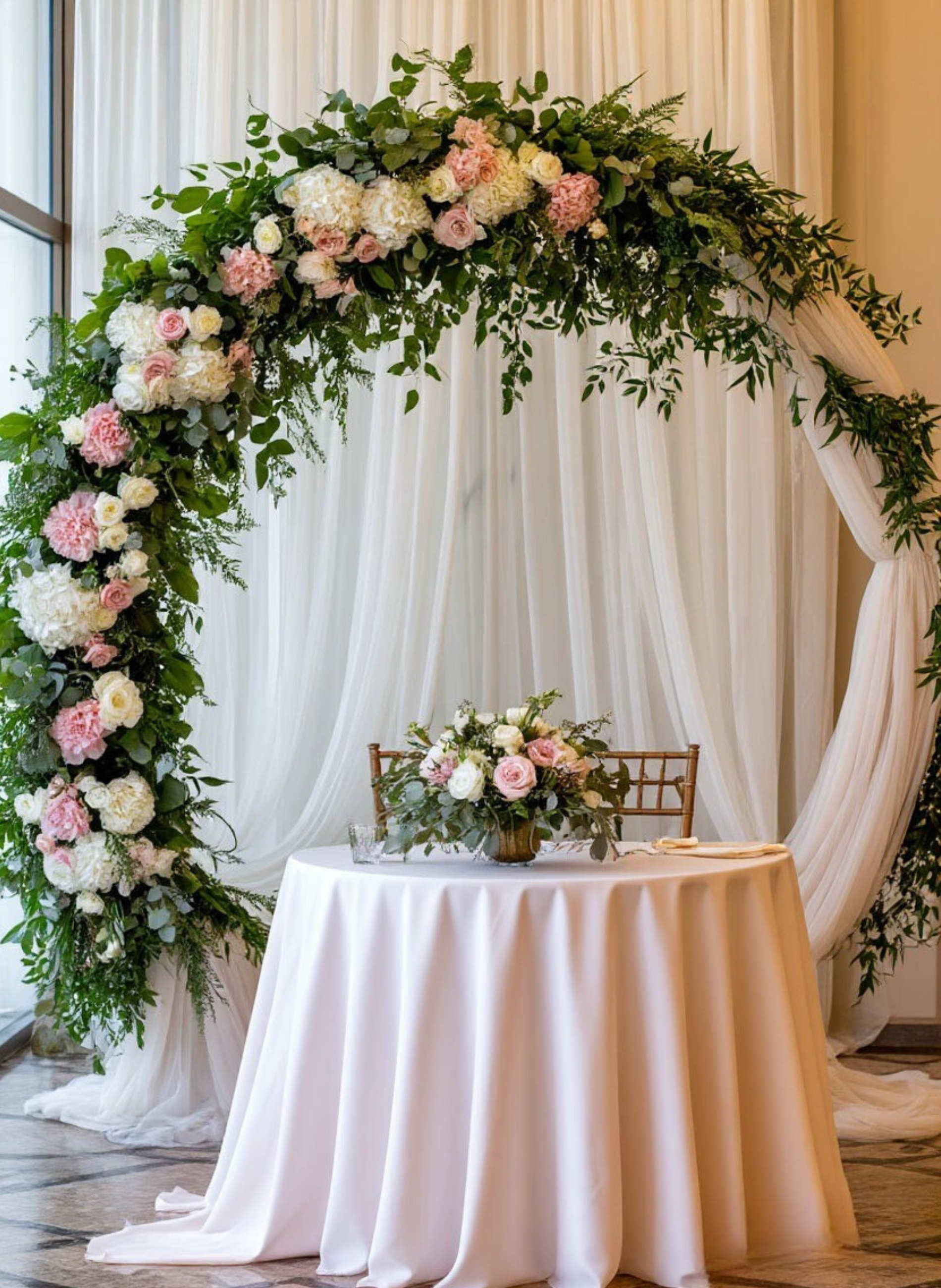 Зона регистрации с драпировками и свечами