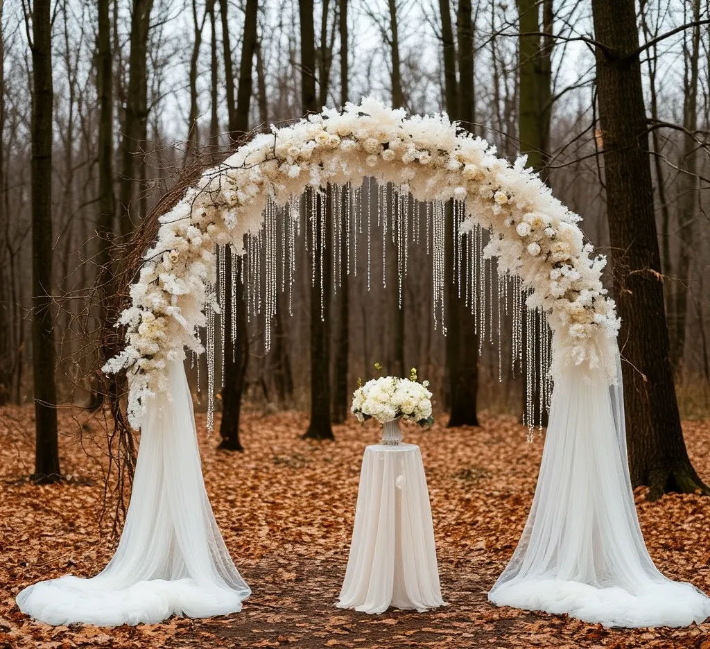 Современная свадебная арка с теплыми огнями